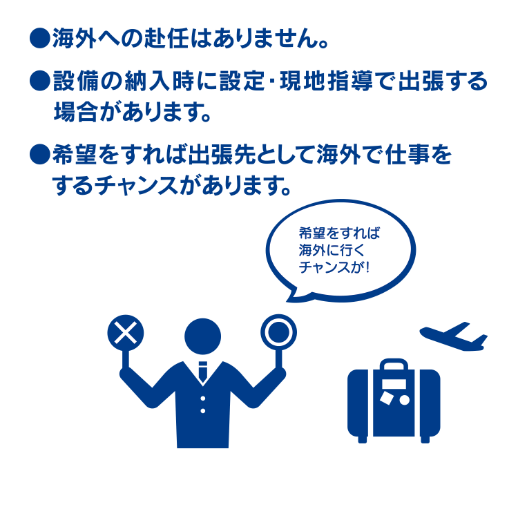 海外への赴任はありません。